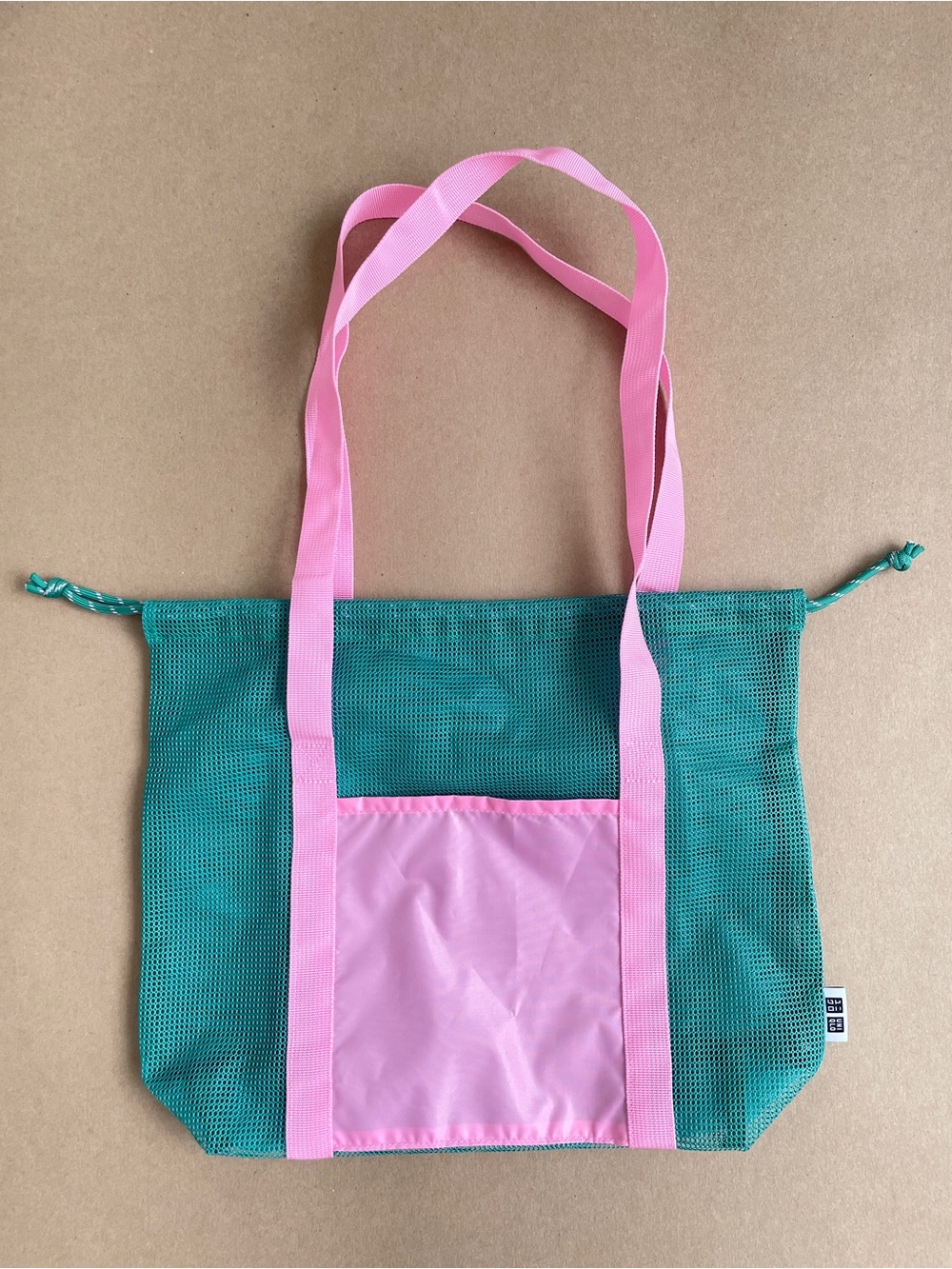 Uniqlo LifeWear Mesh Tote Bag, green pink